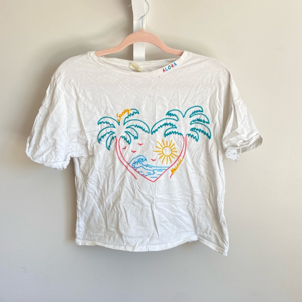 Zara White Kids Tee with Tropical Print